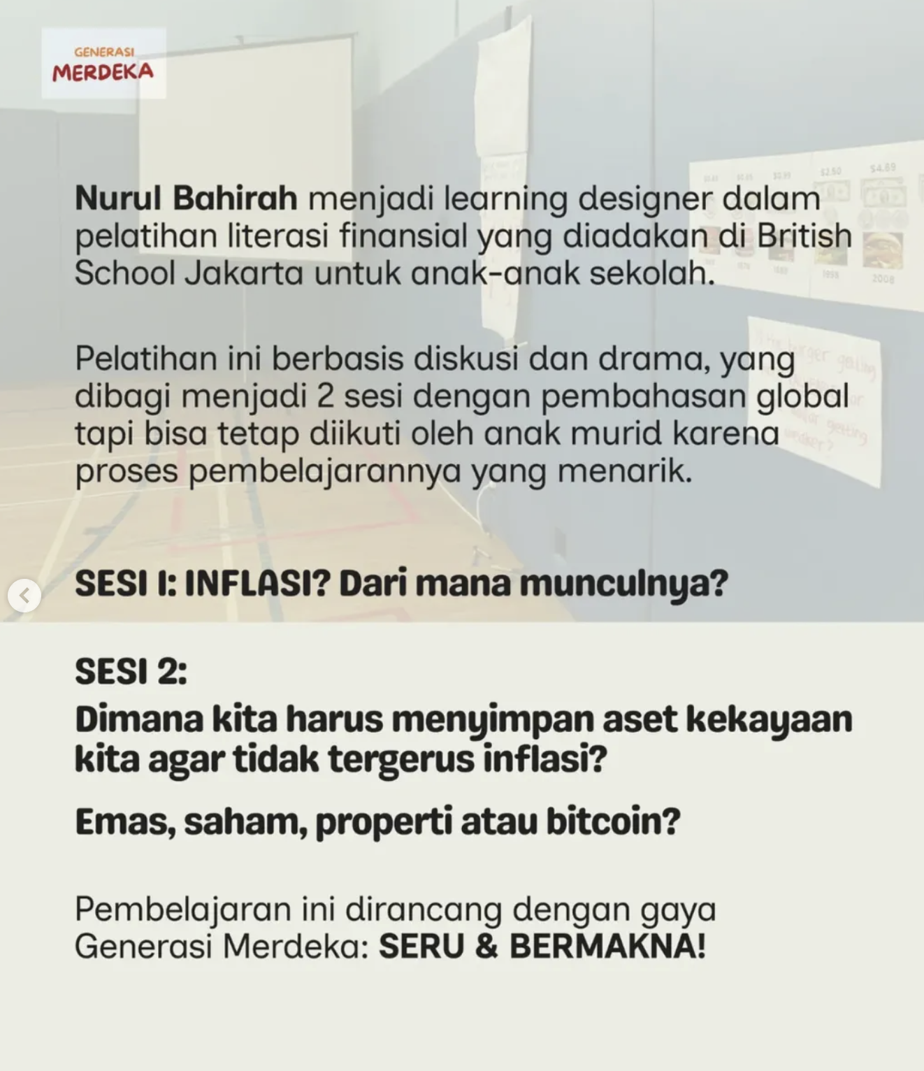 Sesi pelatihan literasi finansial di British School Jakarta